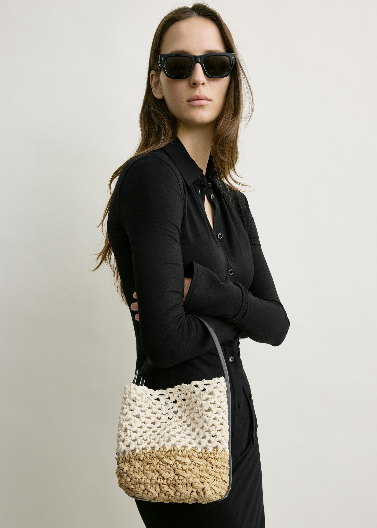 Small belted paper raffia tote ecru/vanilla