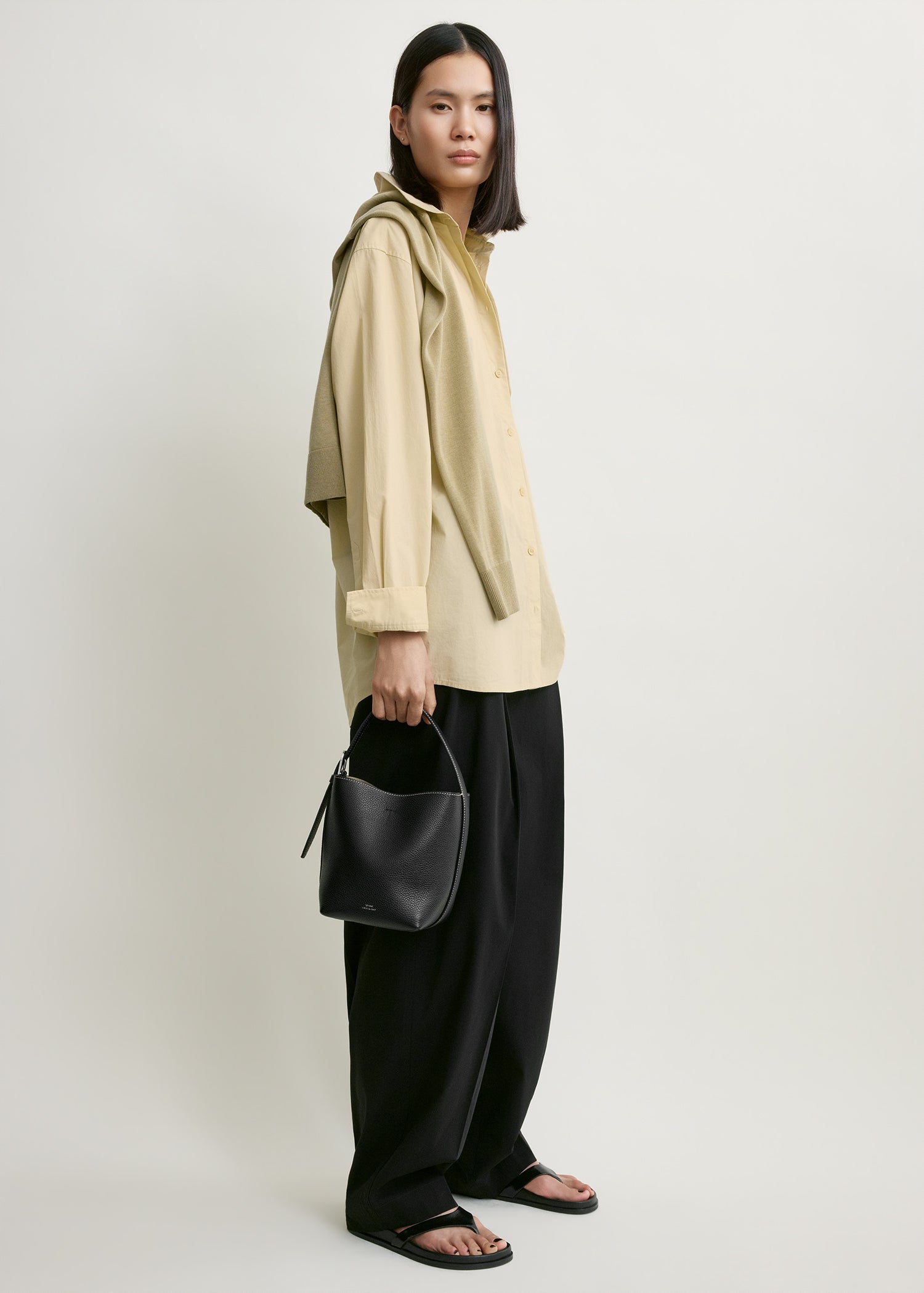 Small belted grained-leather tote black
