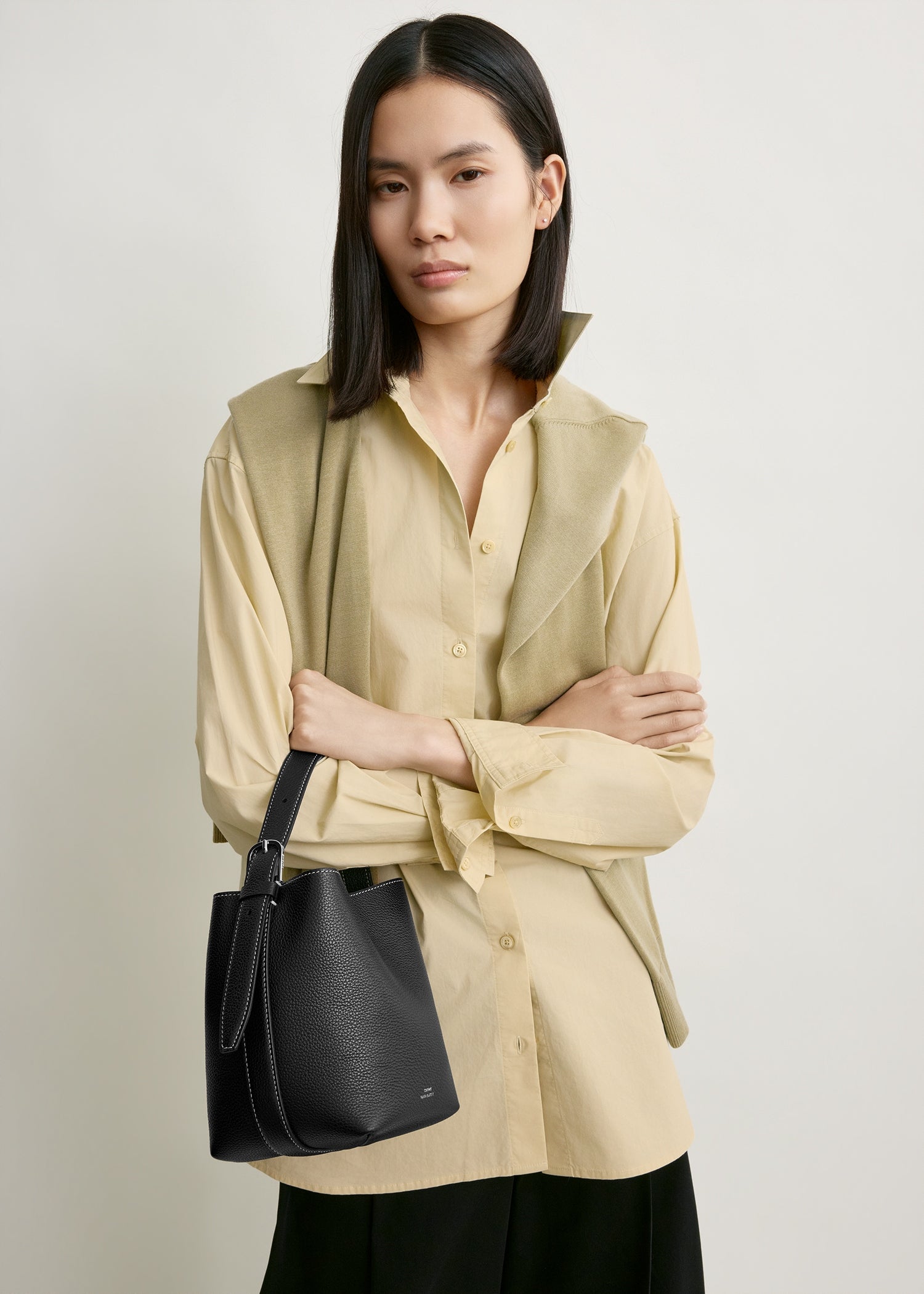 Small belted grained-leather tote black