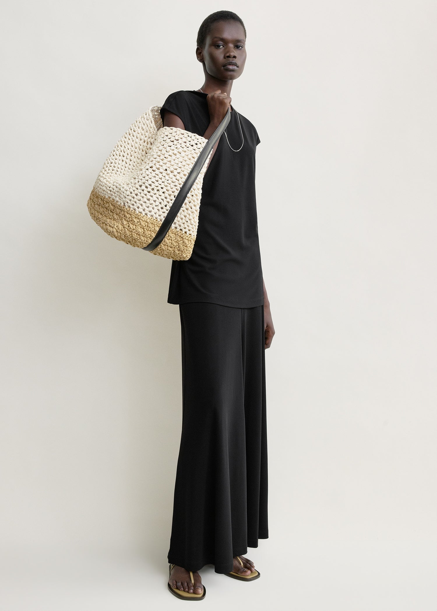 Belted paper raffia tote ecru/vanilla