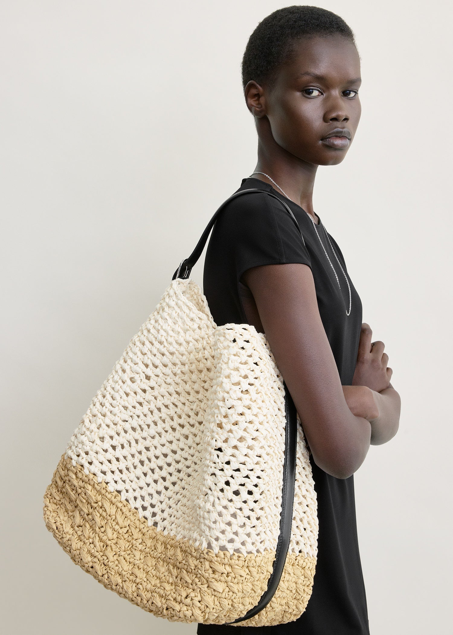 Belted paper raffia tote ecru/vanilla