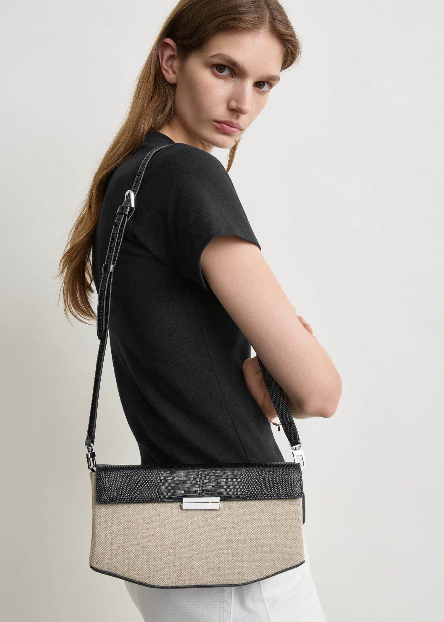 Clip canvas clutch beige/black