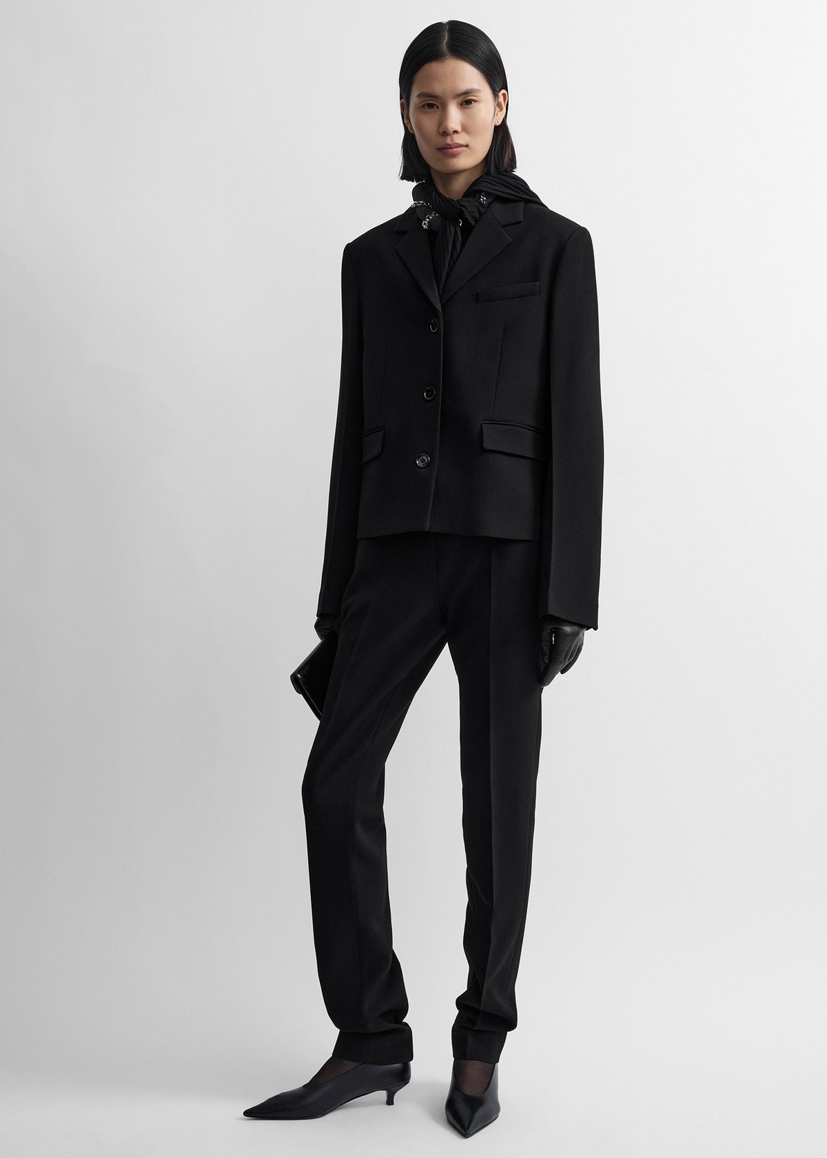 Short stretch wool blazer black