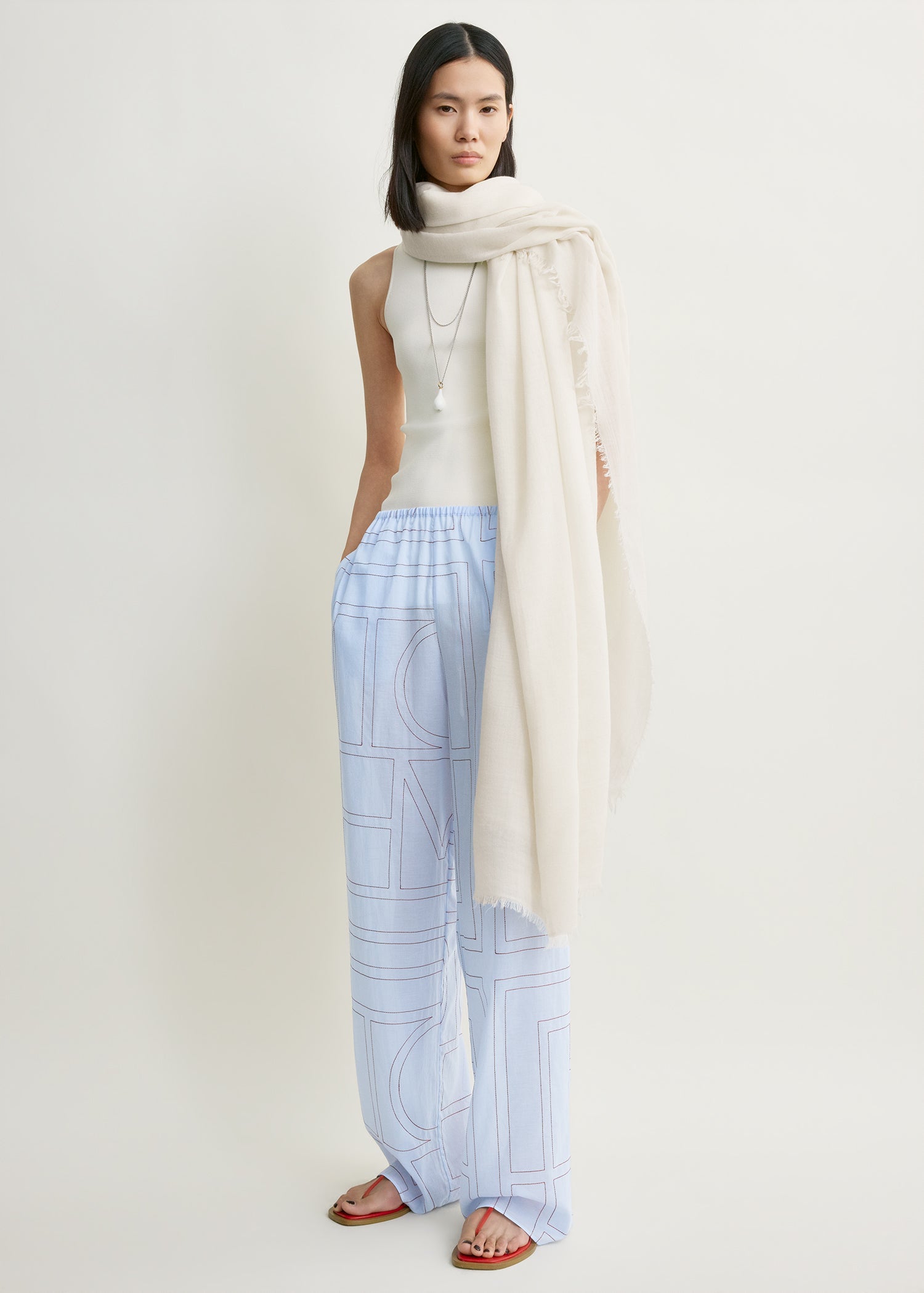 Monogram cotton-blend pj bottoms sky