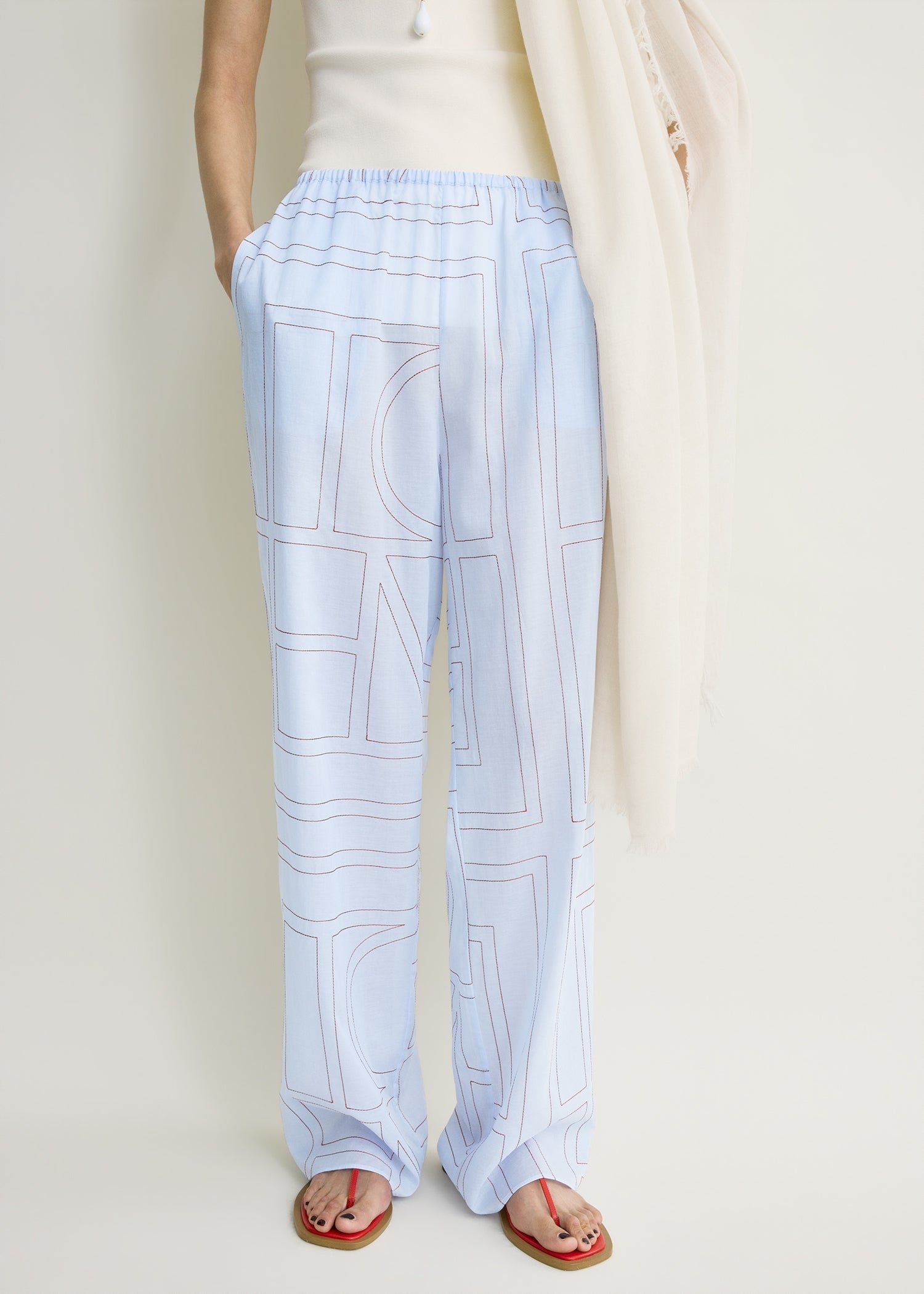 Monogram cotton-blend pj bottoms sky