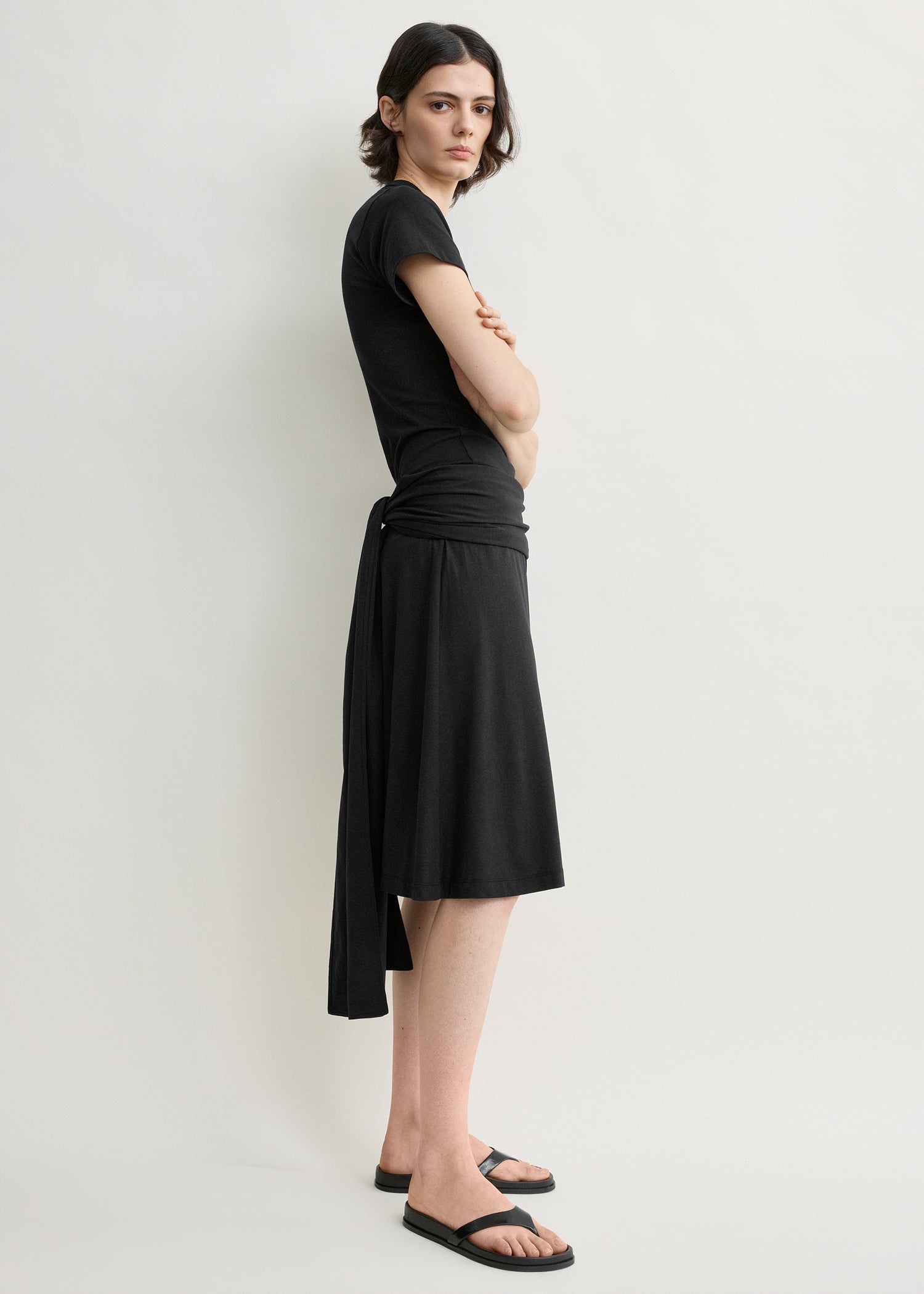 Tie-waist jersey shorts black