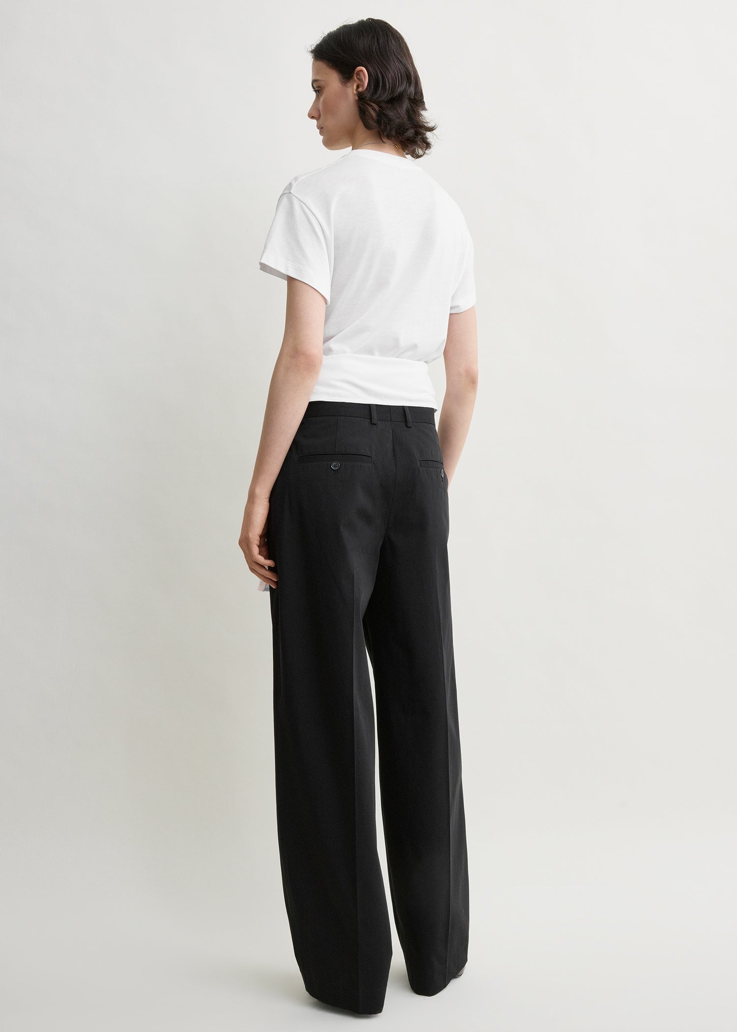 Single pleat cotton trousers black petite