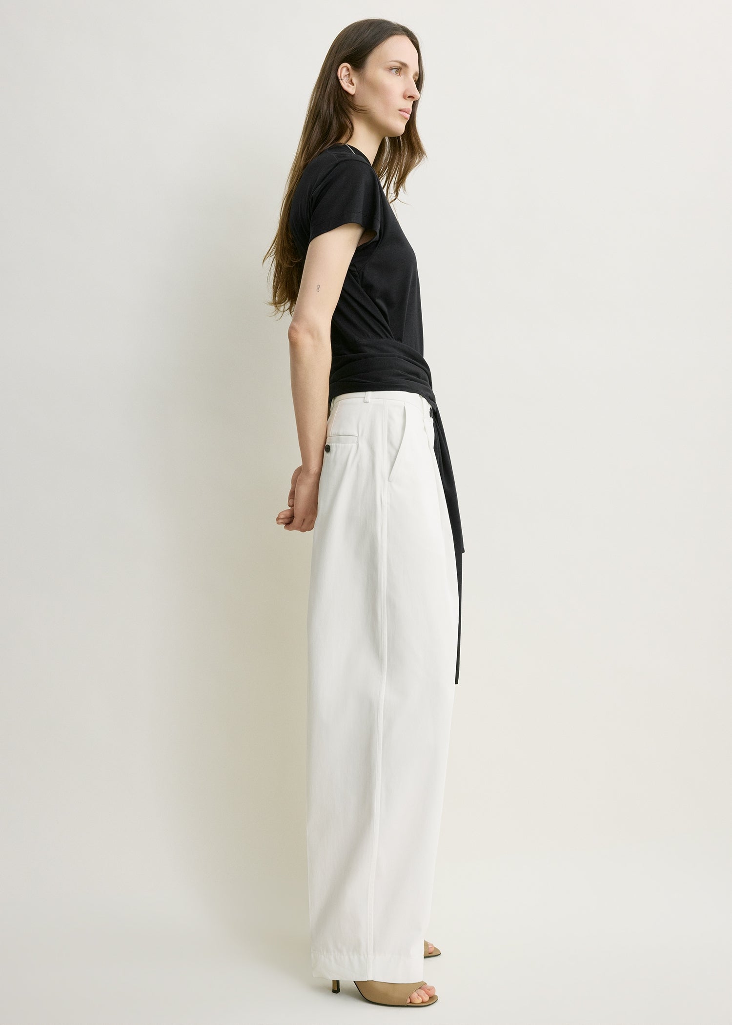 Single pleat cotton trousers white petite