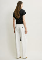 Single pleat cotton trousers white