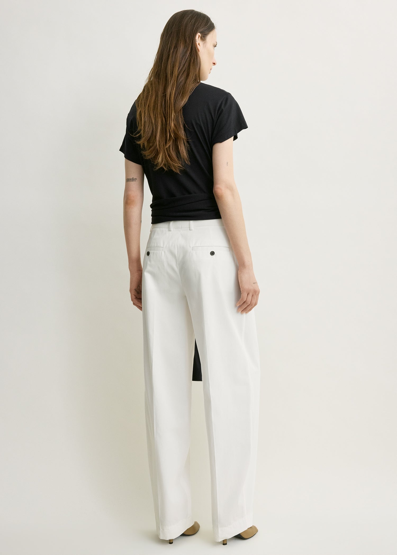 Single pleat cotton trousers white petite