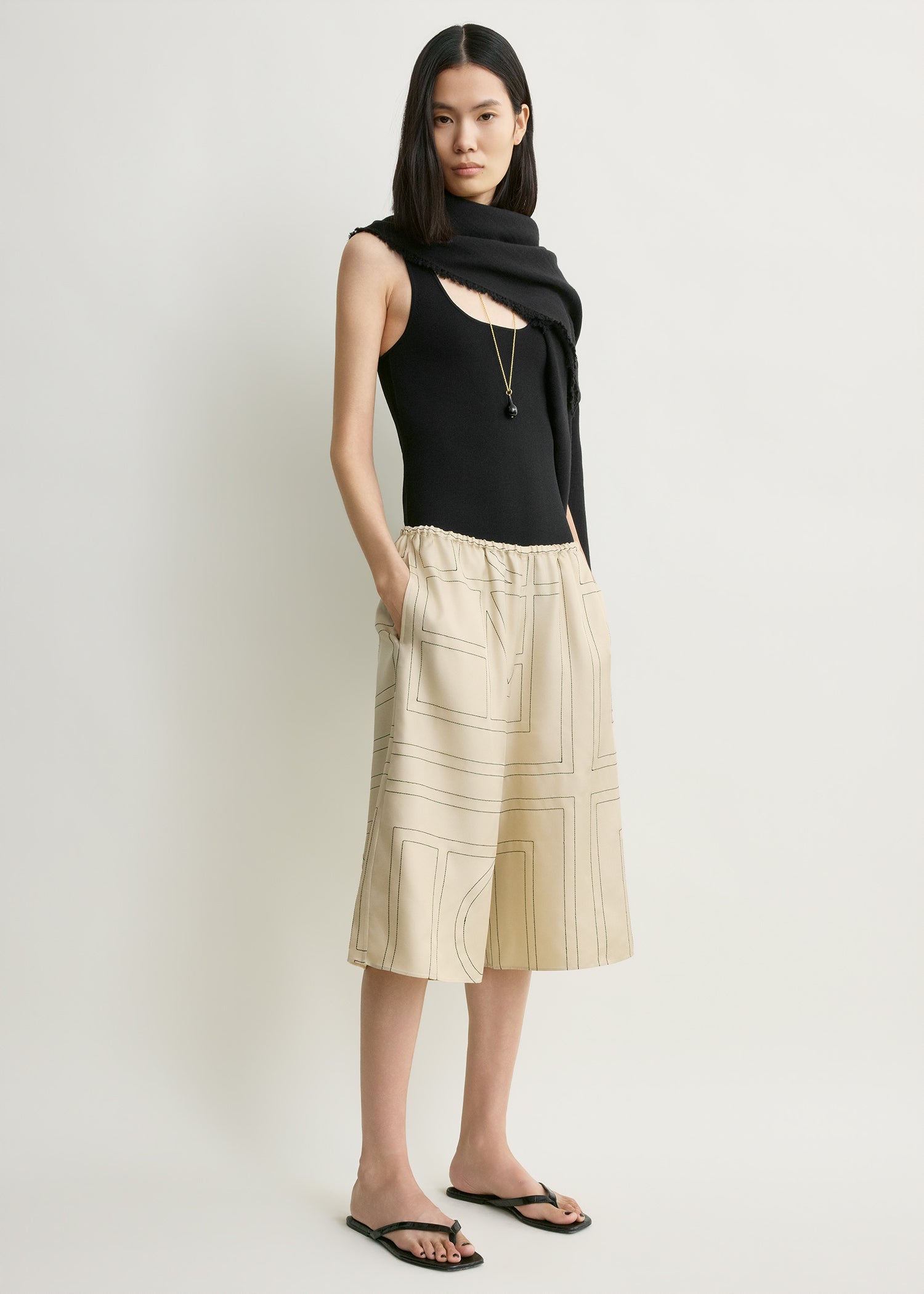 Monogram silk pj culottes ivory