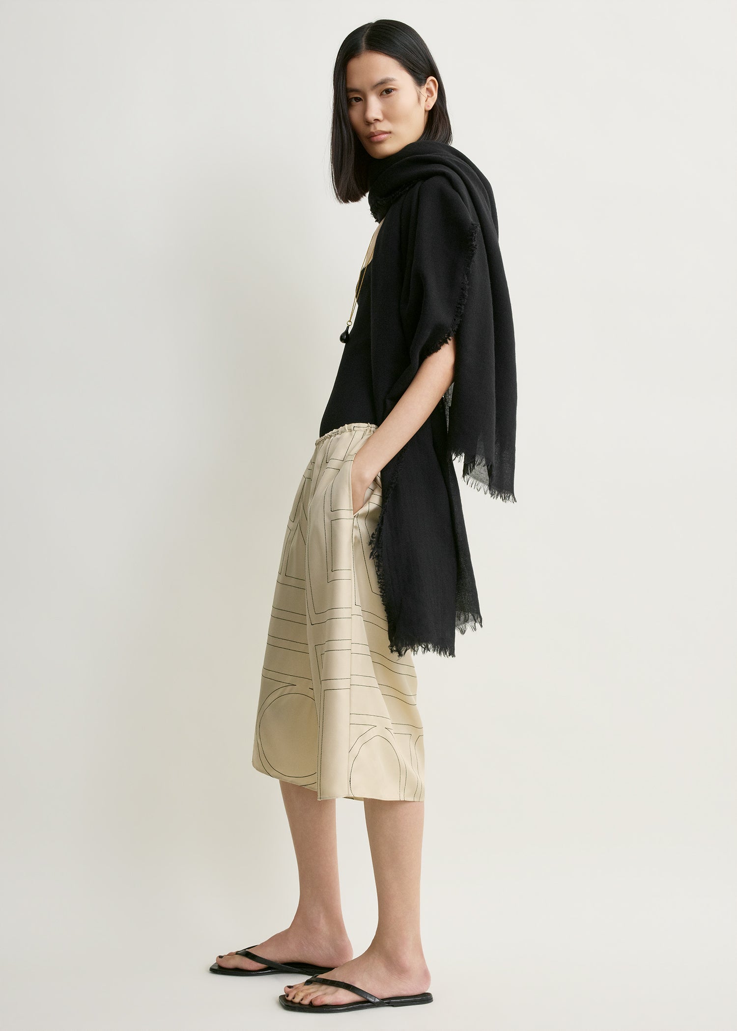 Monogram silk pj culottes ivory