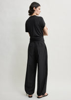 Drawstring cotton trousers black