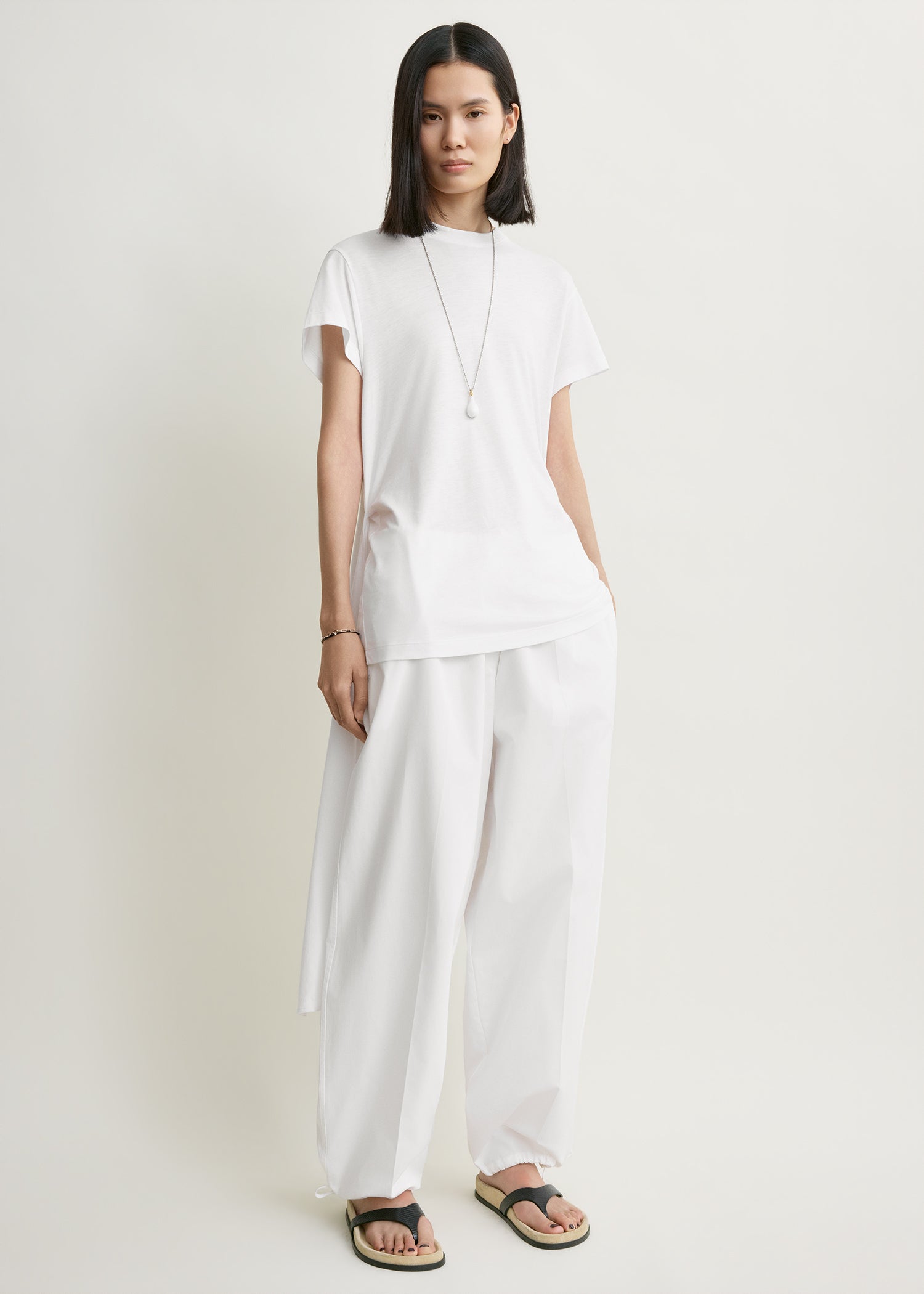 Drawstring cotton trousers white
