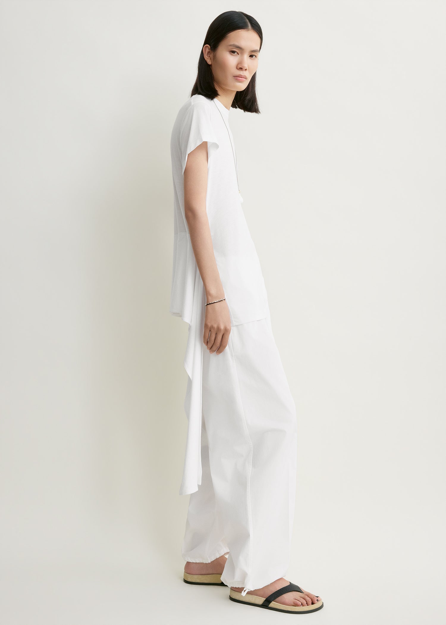 Drawstring cotton trousers white