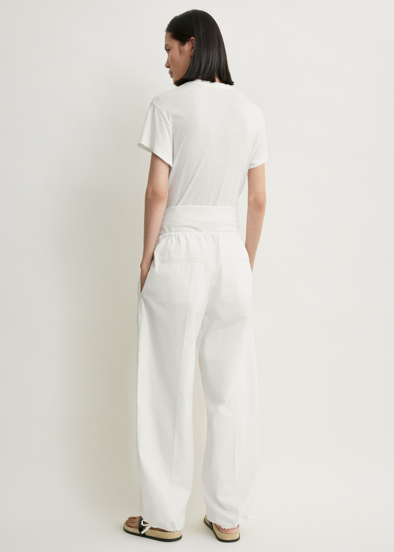 Drawstring cotton trousers white