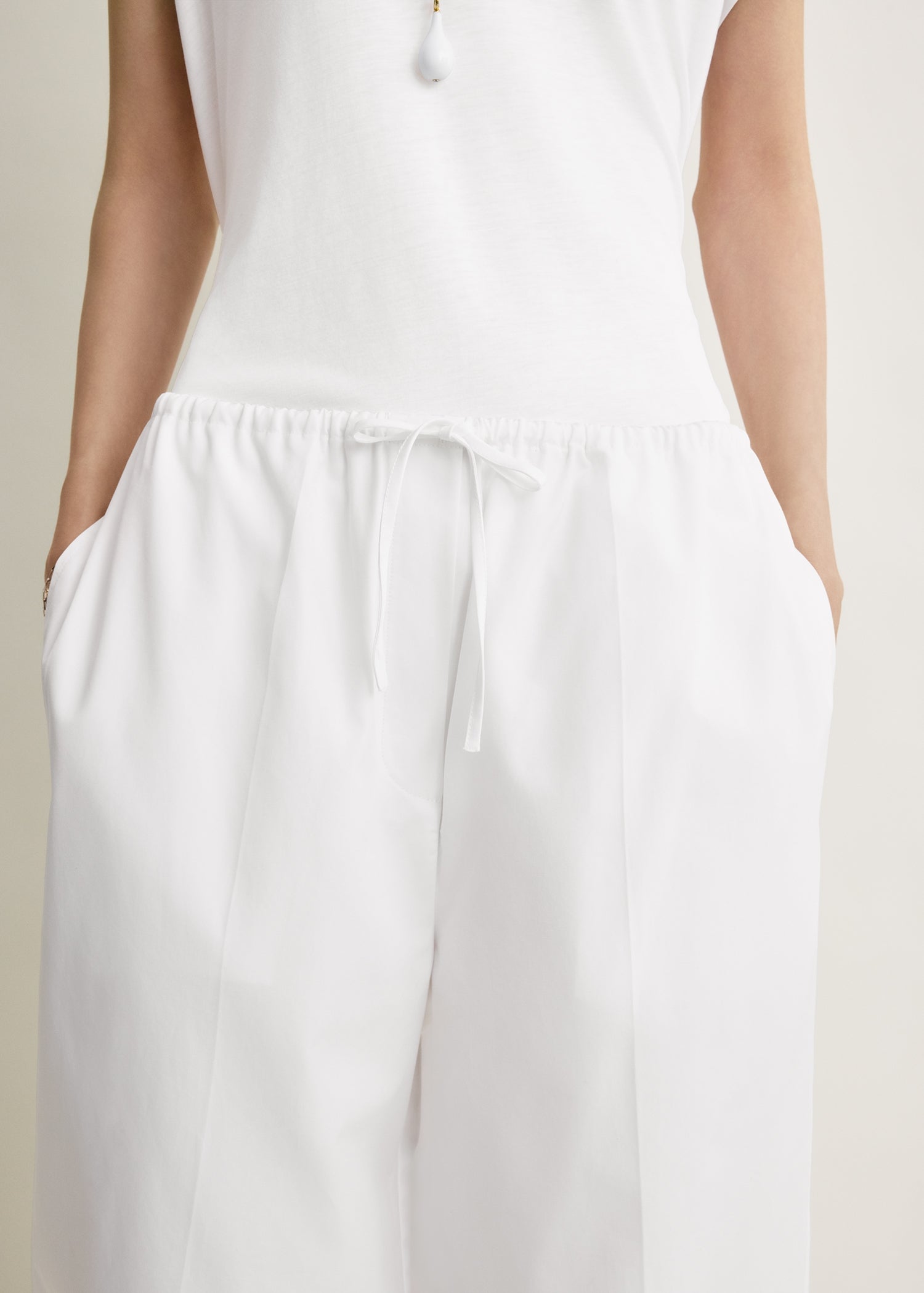 Drawstring cotton trousers white