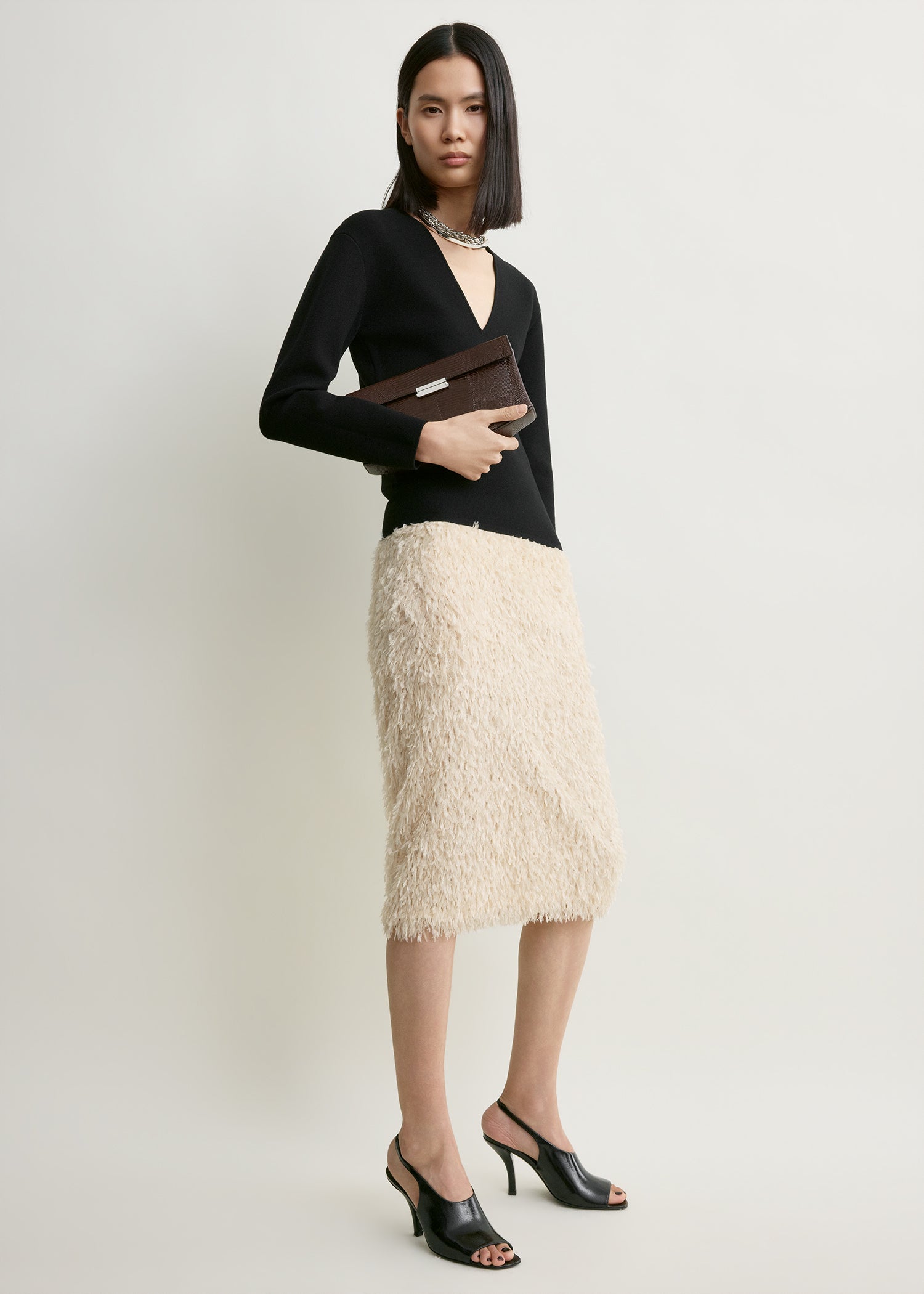 Feathered-jersey skirt eggshell
