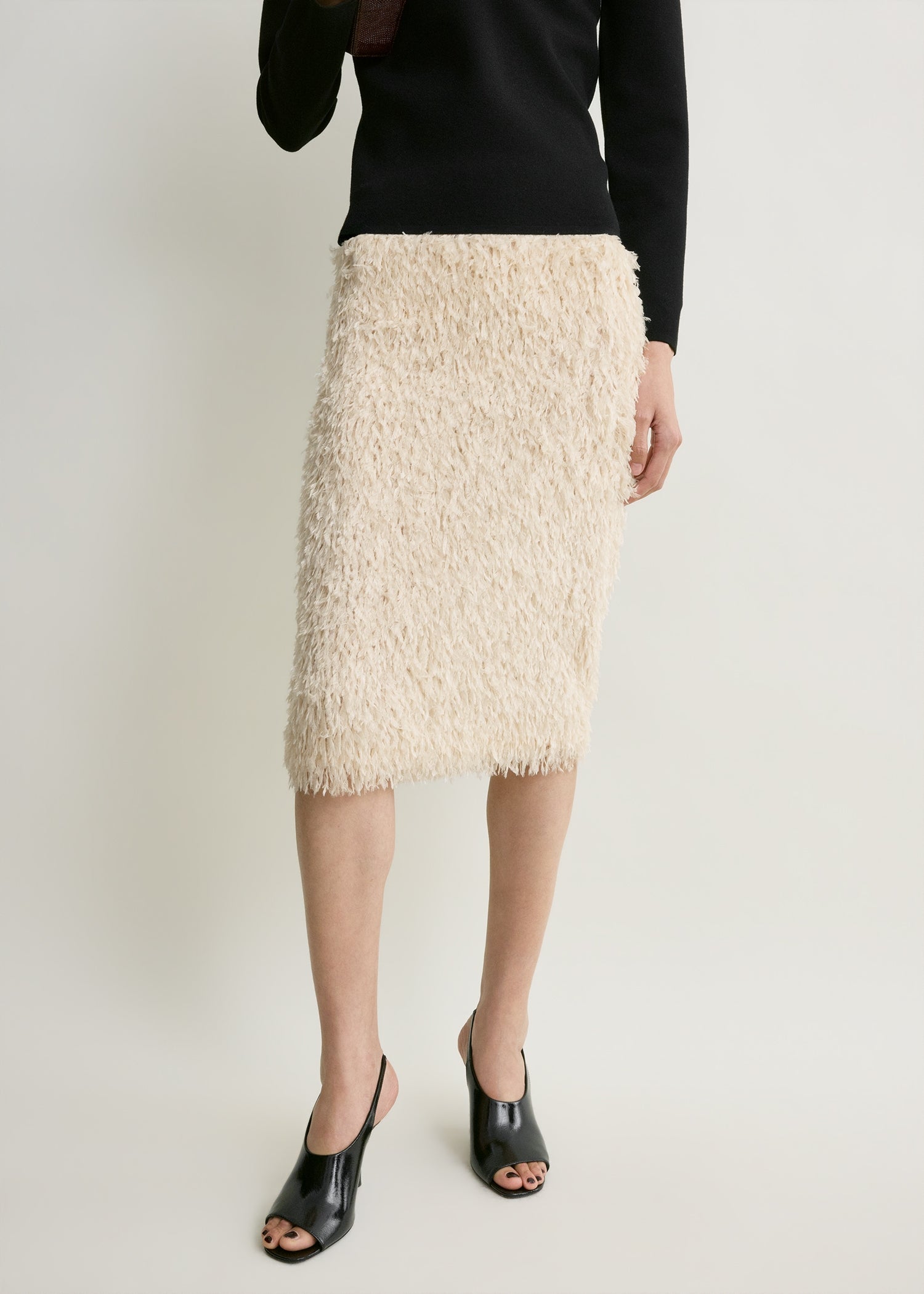 Feathered-jersey skirt eggshell