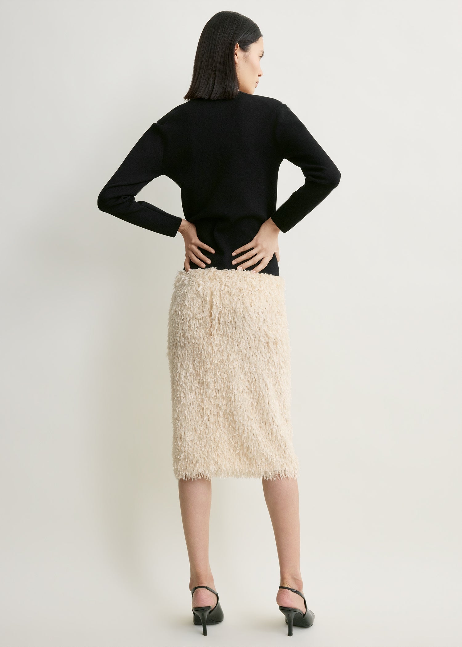Feathered-jersey skirt eggshell