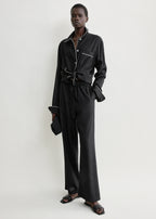 Piped silk trousers black