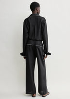 Piped silk trousers black