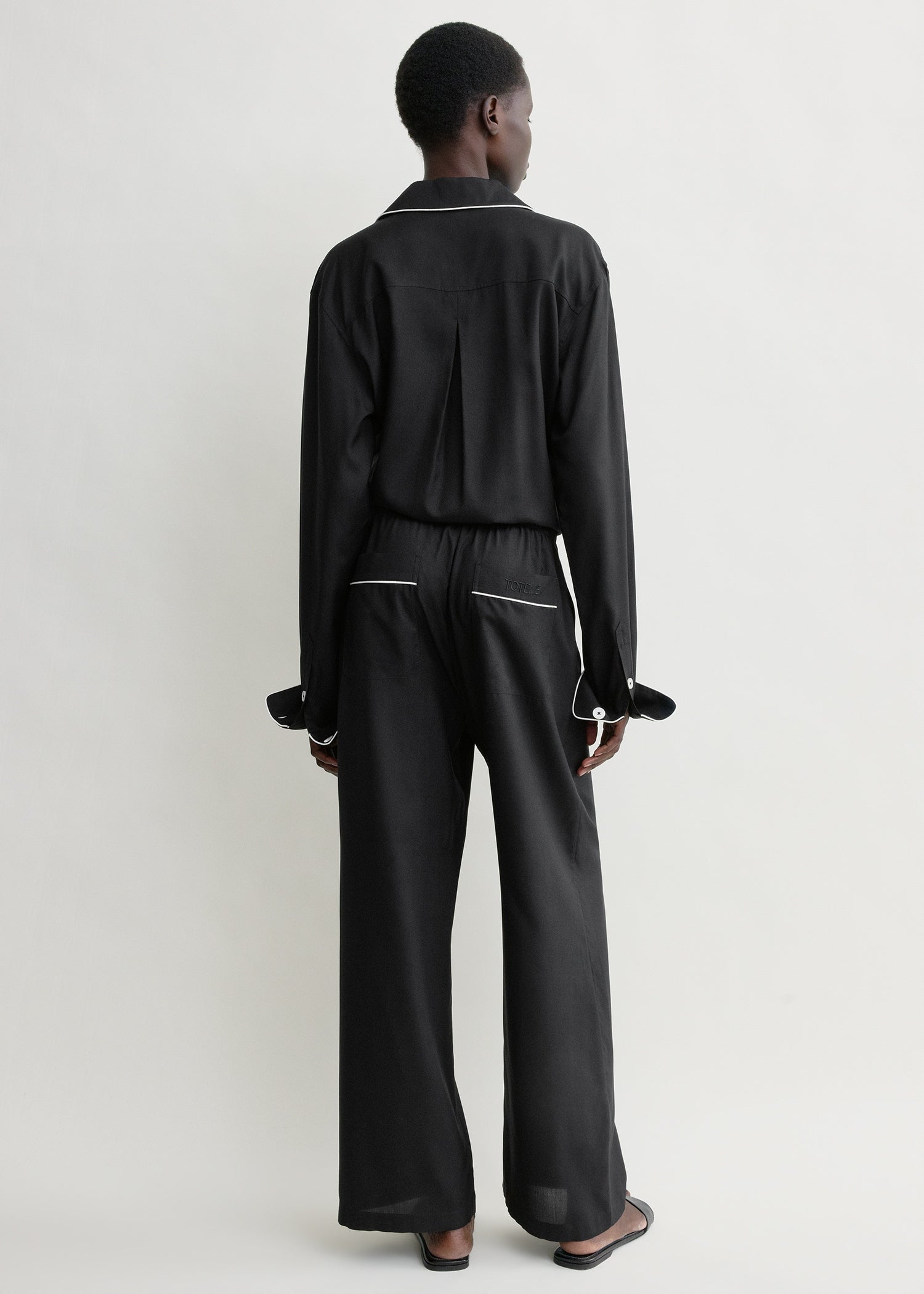 Piped silk trousers black