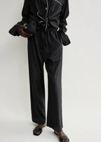 Piped silk trousers black