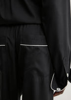 Piped silk trousers black