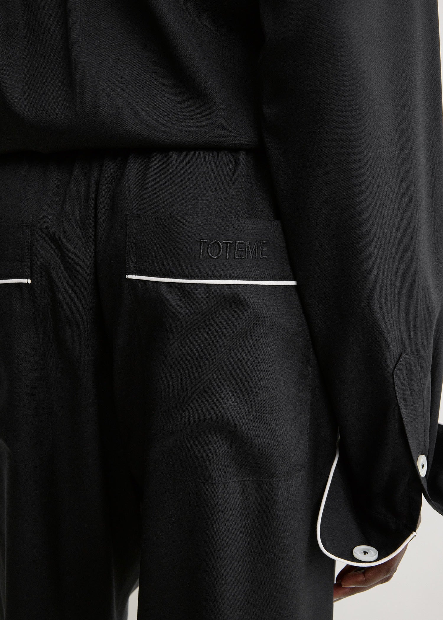 Piped silk trousers black