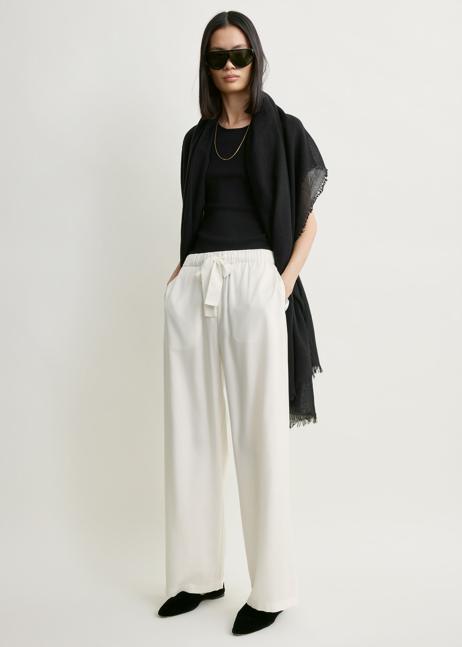 Piped silk trousers off-white