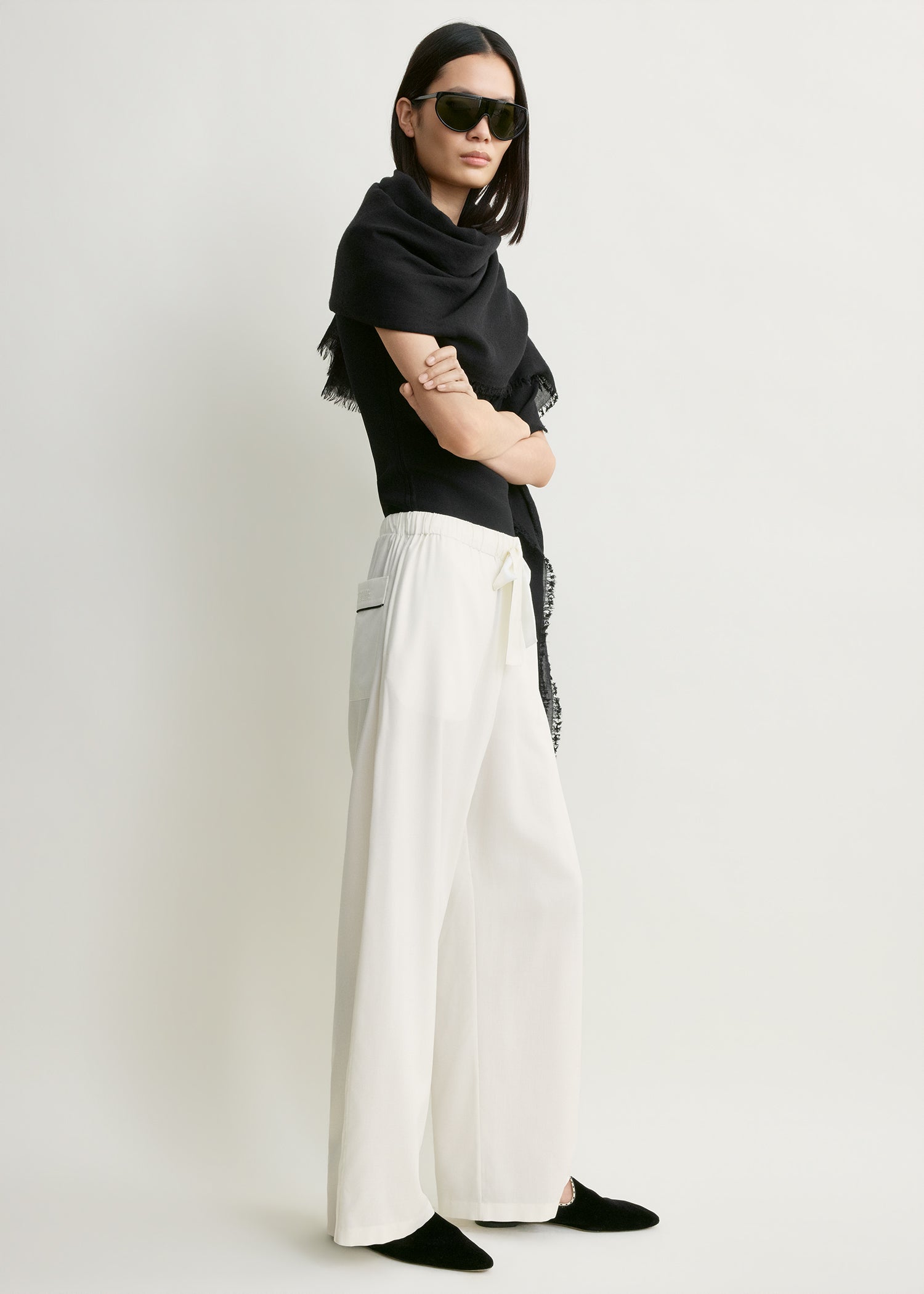 Piped silk trousers off-white