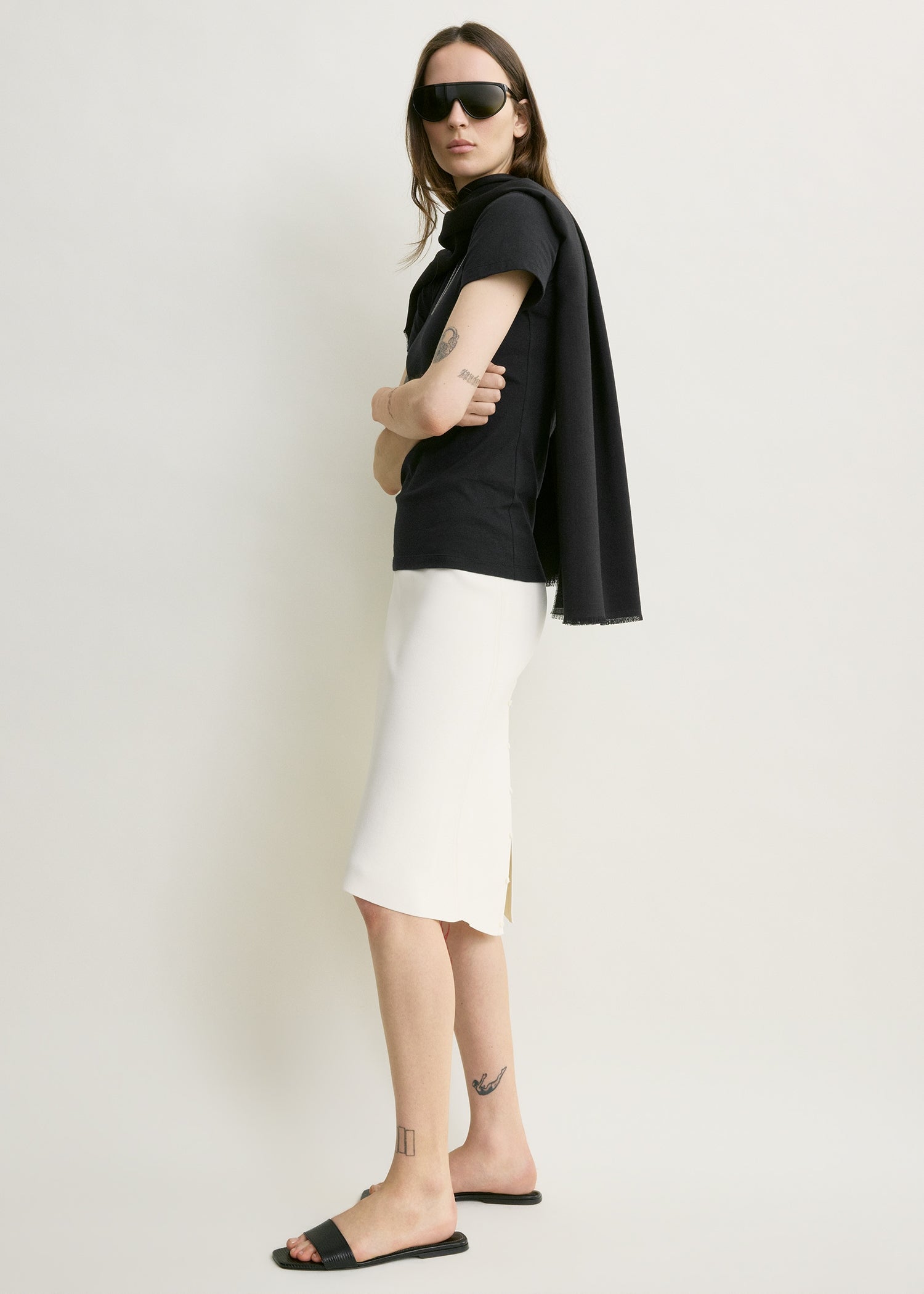 Dipped knit skirt white