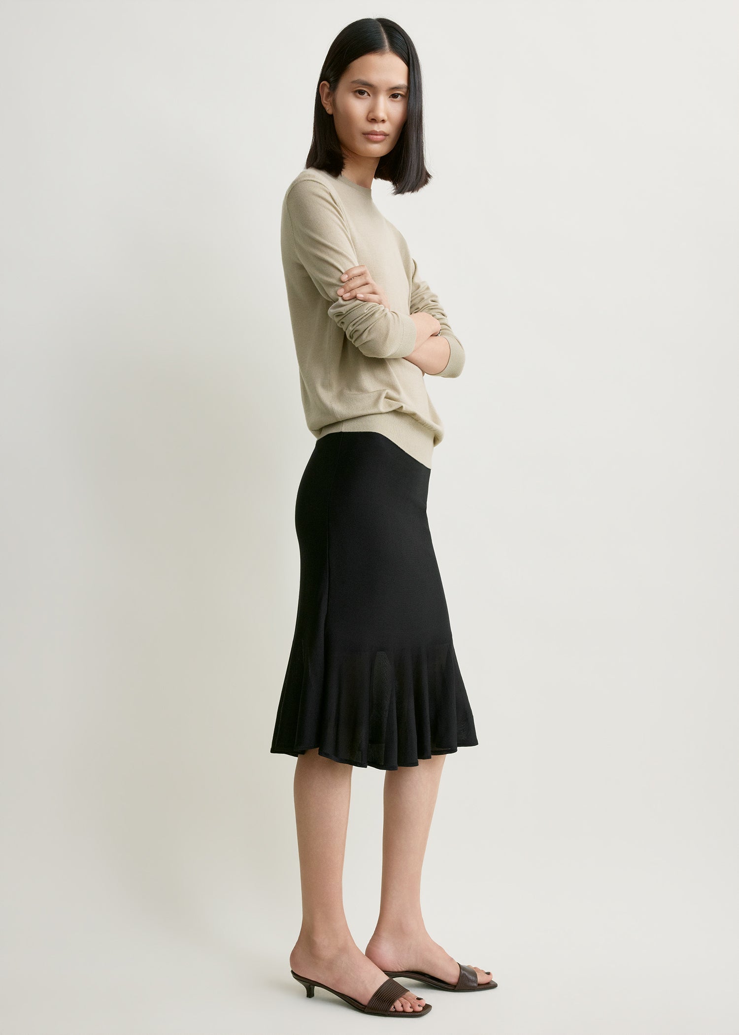 Fluted knit skirt black petite