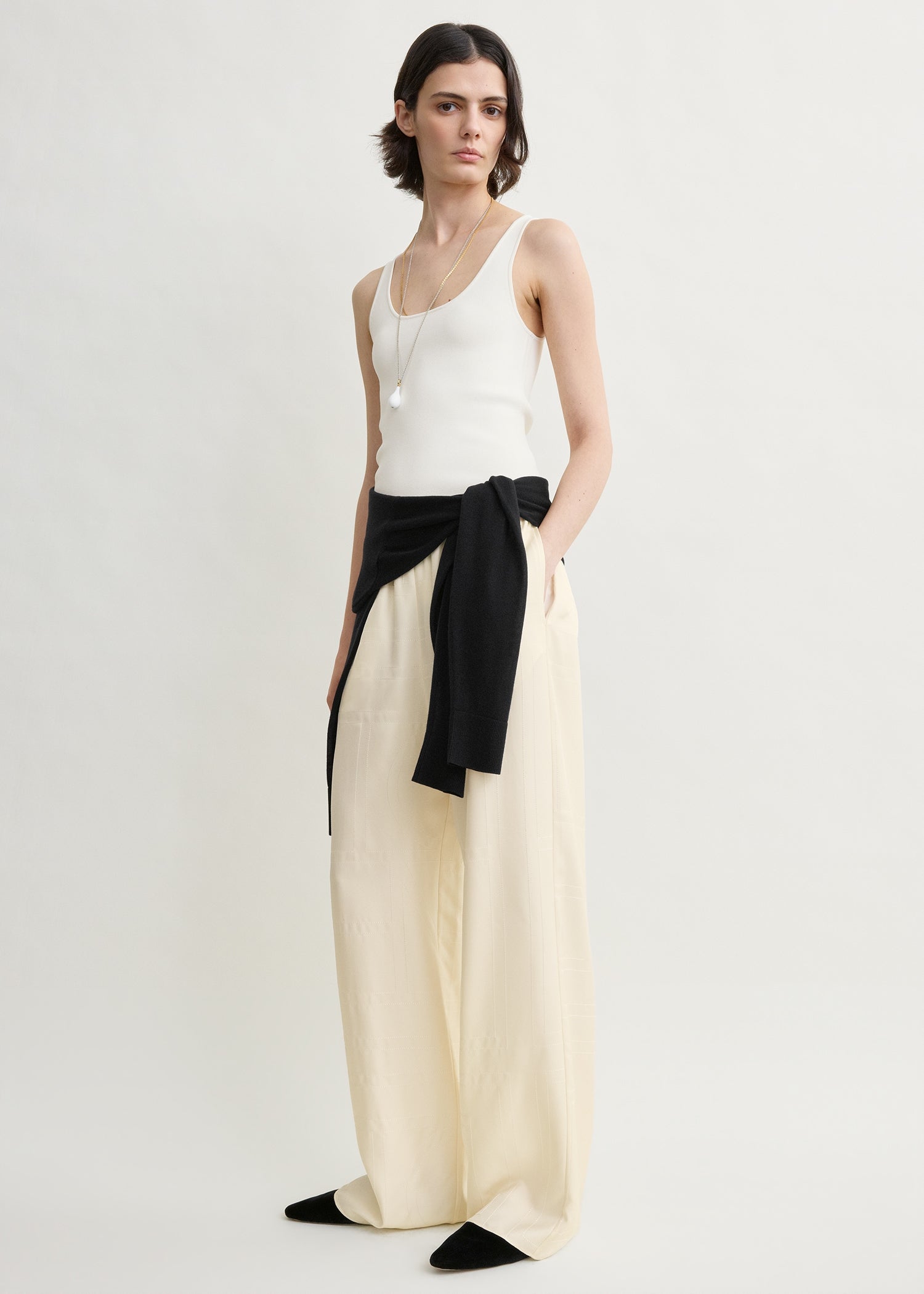 Monogram silk pj bottoms cream