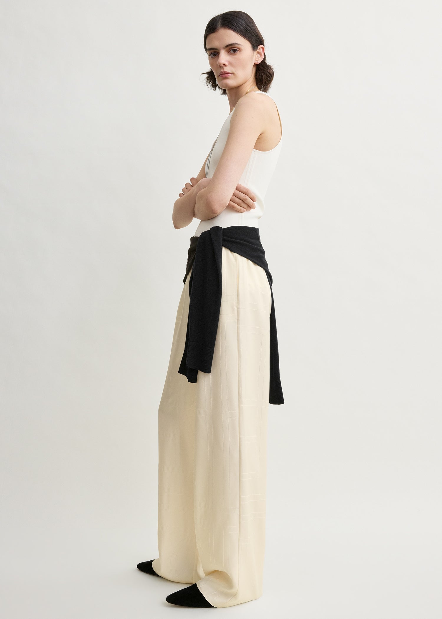 Monogram silk pj bottoms cream