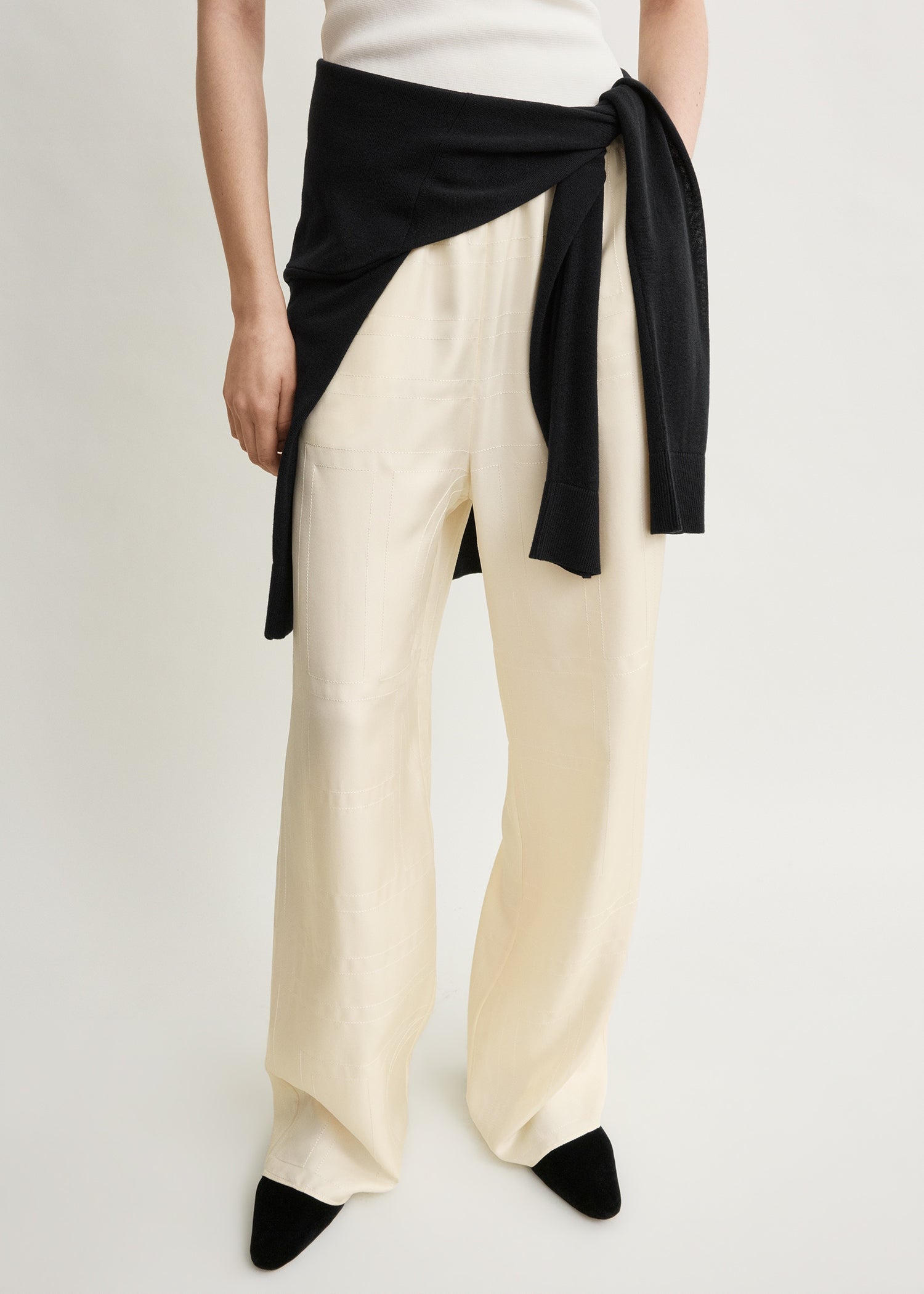 Monogram silk pj bottoms cream
