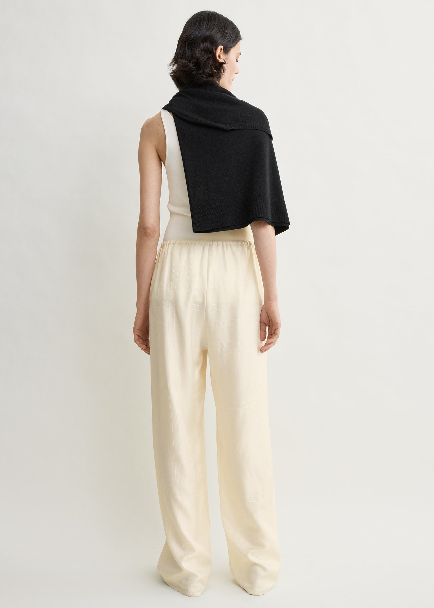 Monogram silk pj bottoms cream