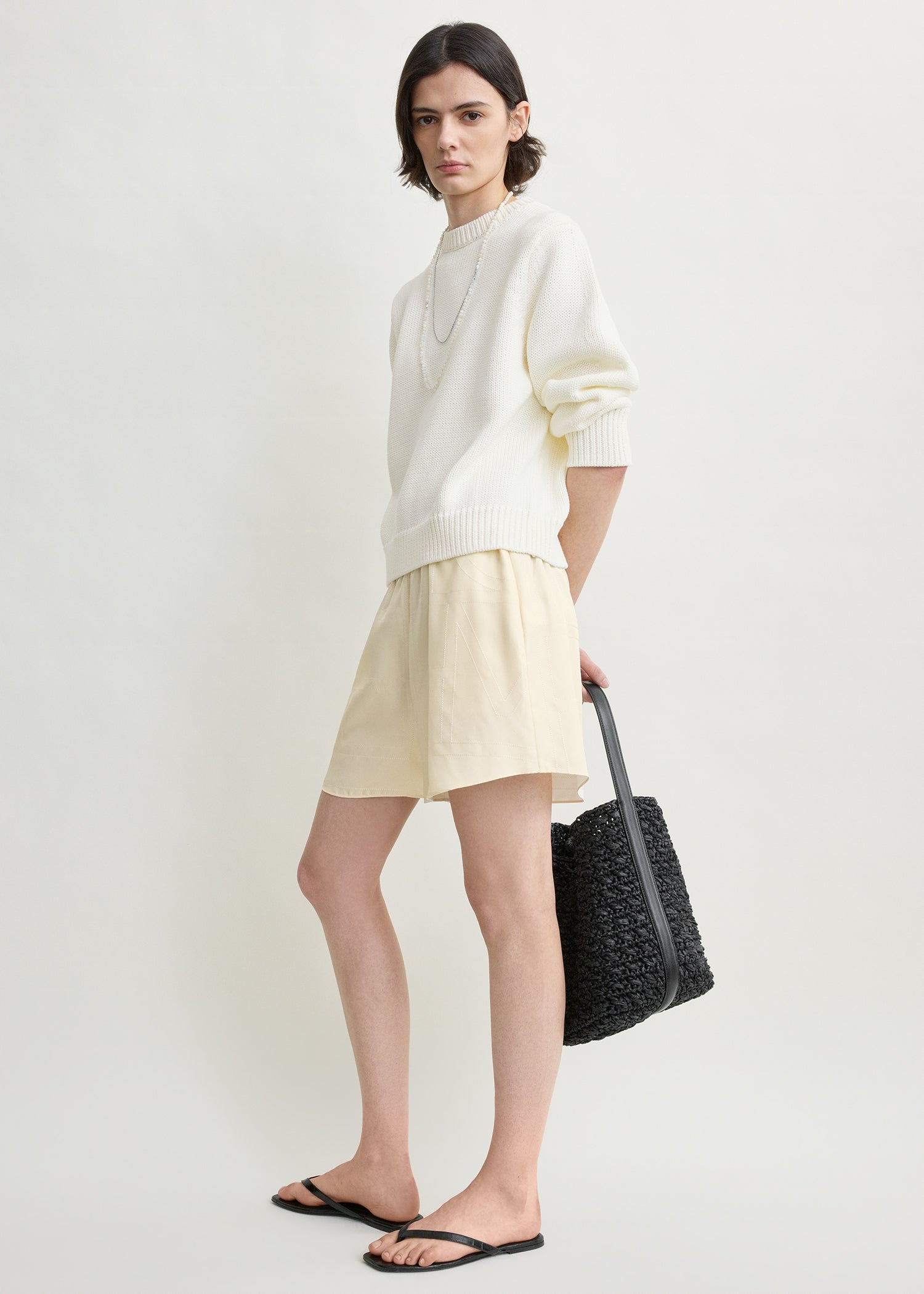 Monogram silk pj shorts cream