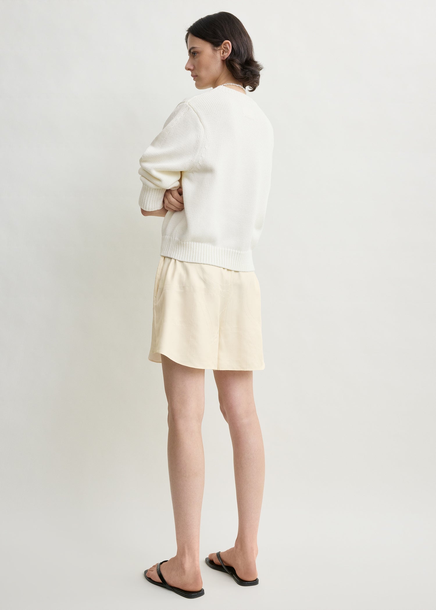 Monogram silk pj shorts cream