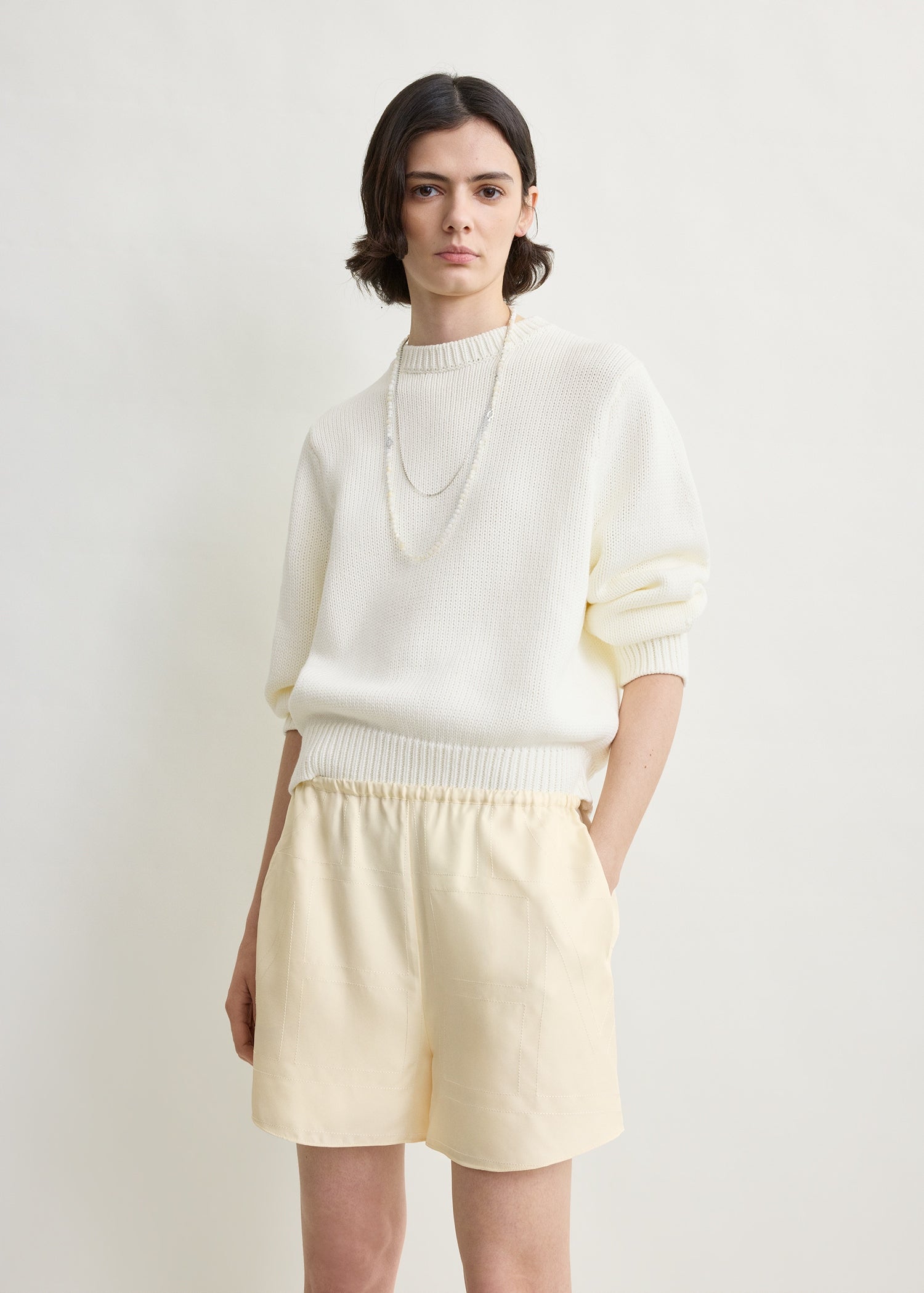 Monogram silk pj shorts cream