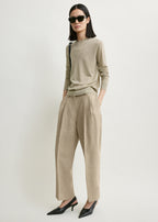 Double-pleat cropped linen trousers beige