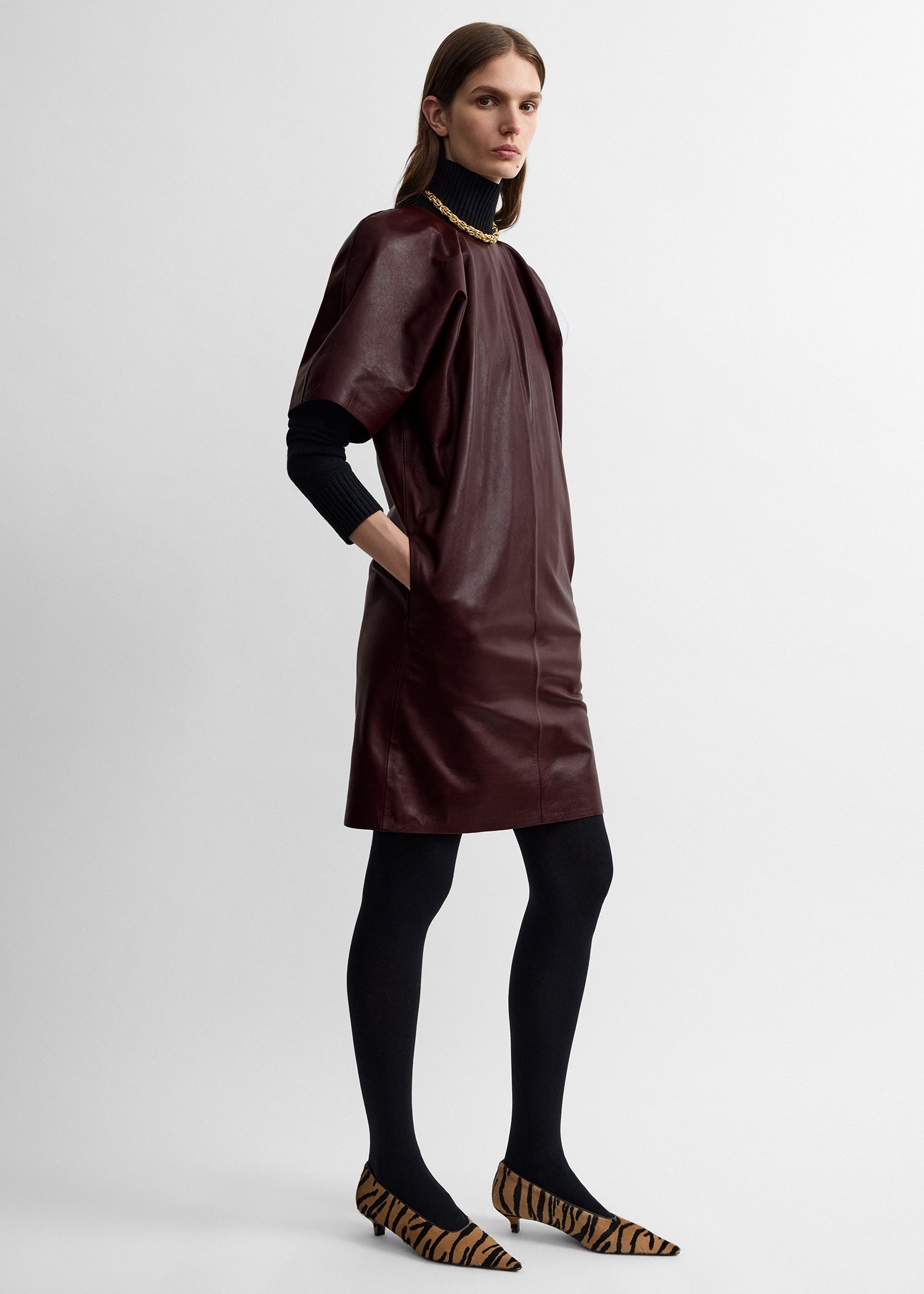 Cocoon leather dress bordeaux