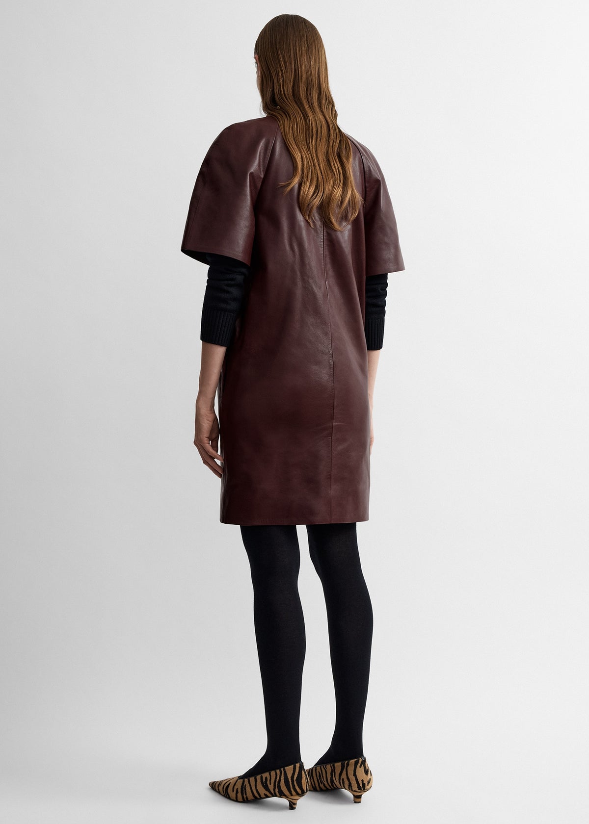 Cocoon leather dress bordeaux