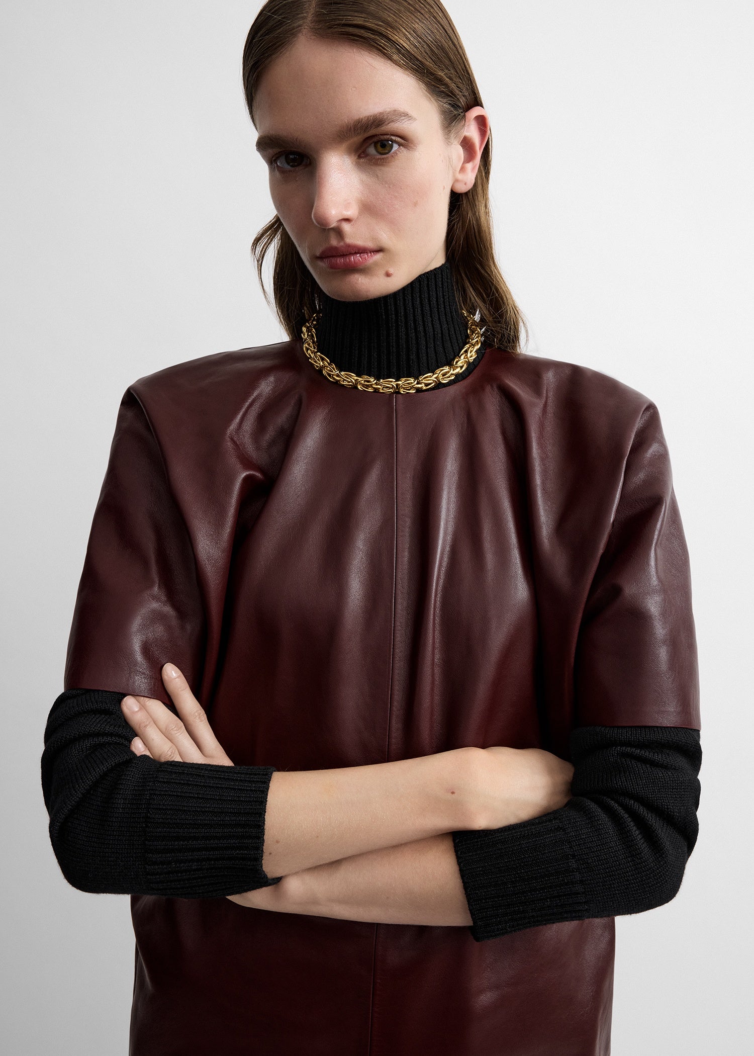 Cocoon leather dress bordeaux