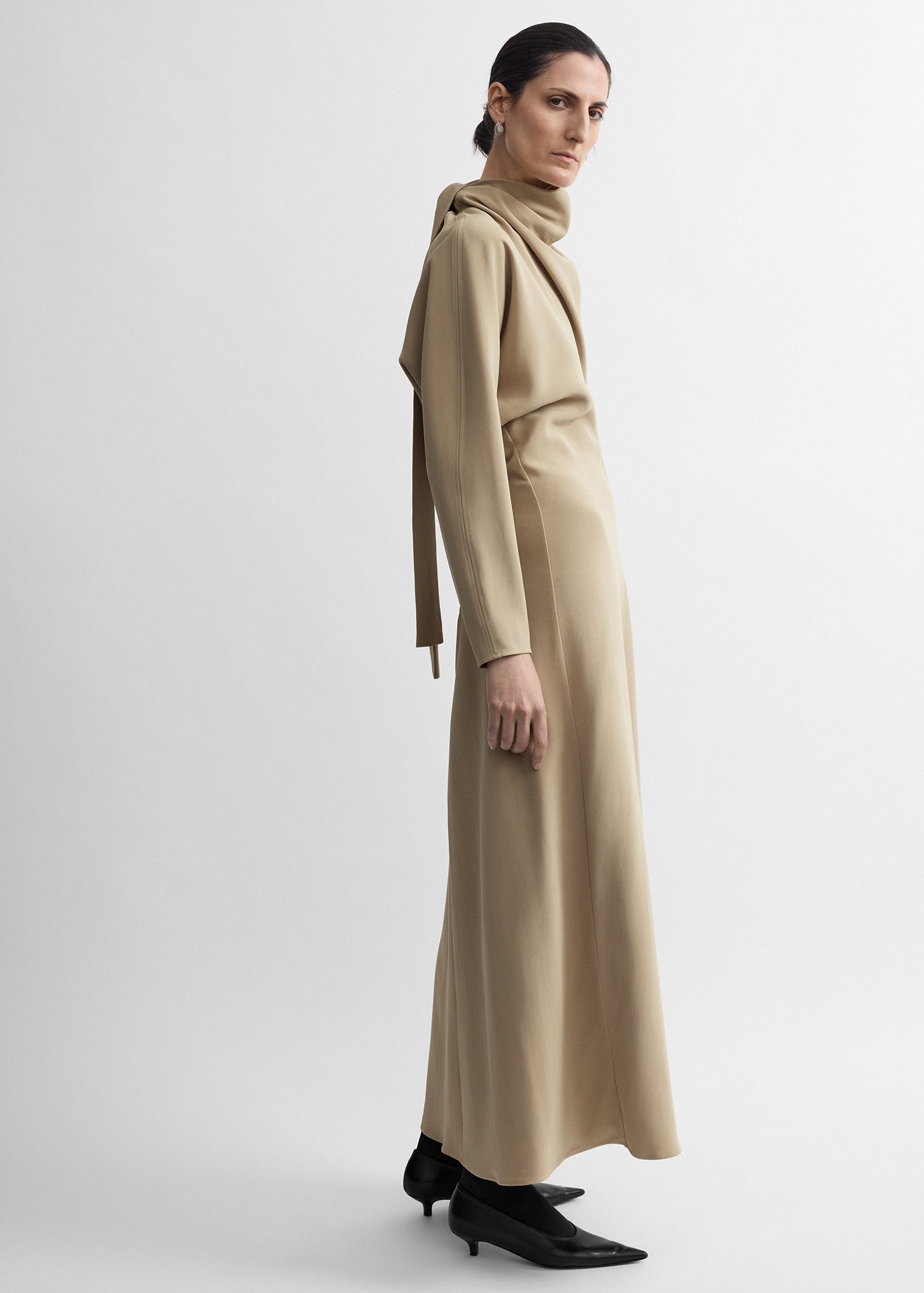 Slouch waist scarf dress fawn