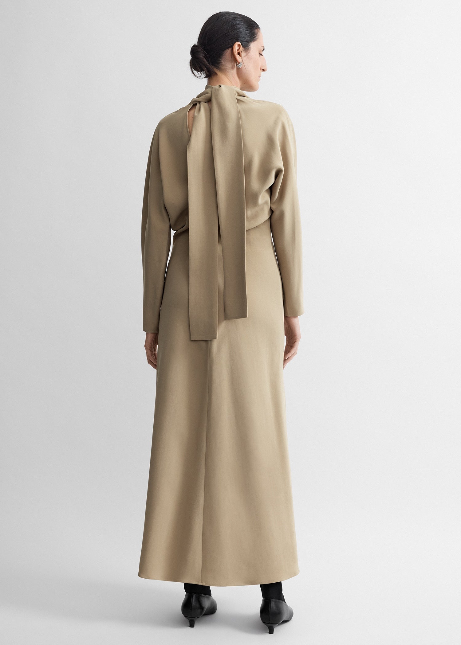 Slouch waist scarf dress fawn
