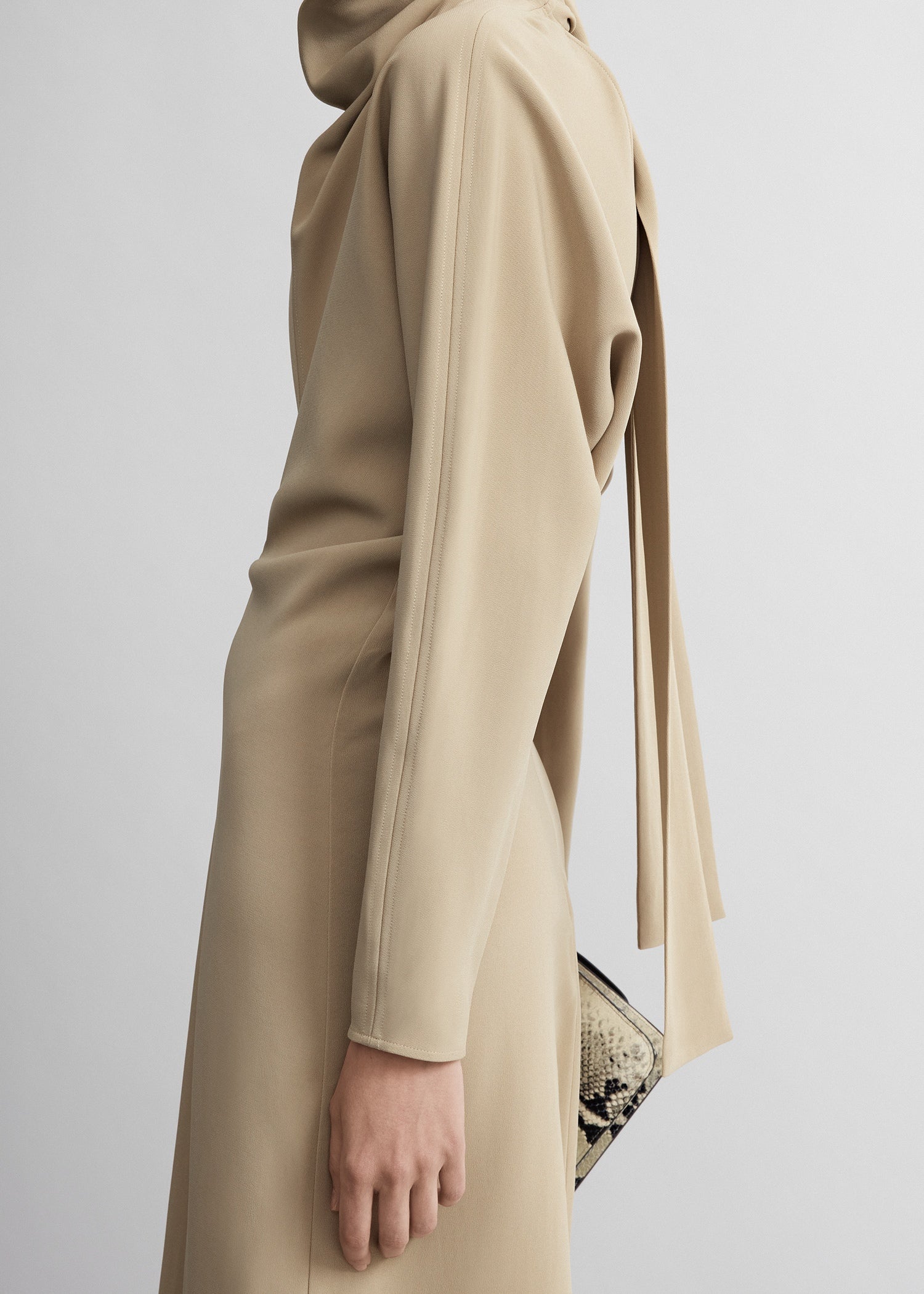 Slouch waist scarf dress fawn