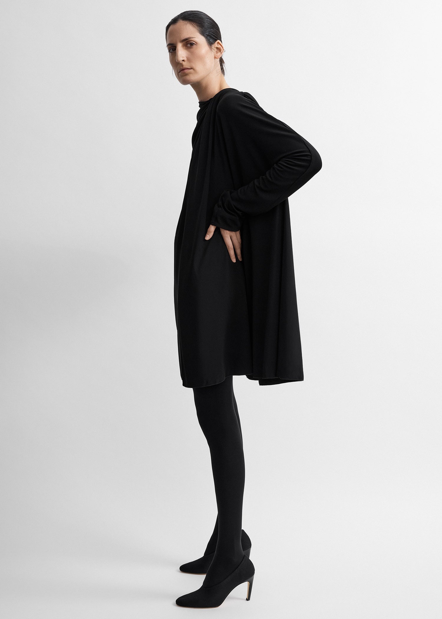 Asymmetric scarf dress black