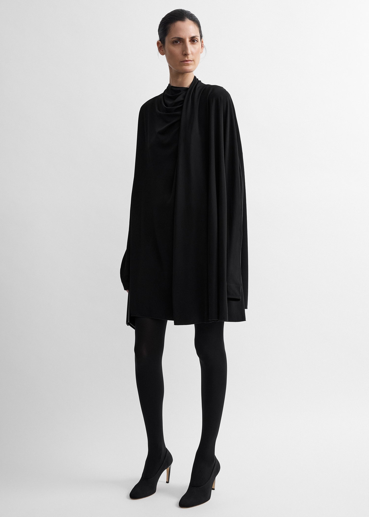 Asymmetric scarf dress black